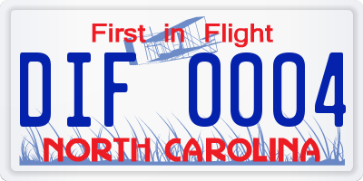 NC license plate DIF0004