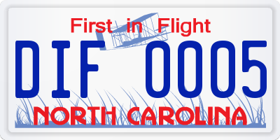 NC license plate DIF0005