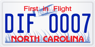 NC license plate DIF0007