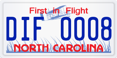 NC license plate DIF0008