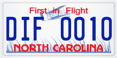 NC license plate DIF0010