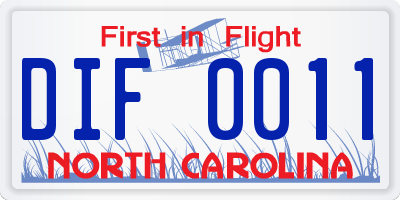 NC license plate DIF0011