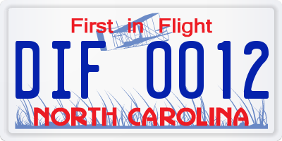 NC license plate DIF0012