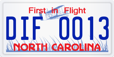 NC license plate DIF0013