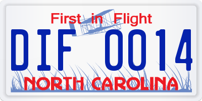 NC license plate DIF0014