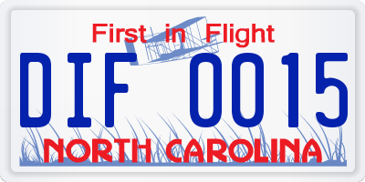 NC license plate DIF0015