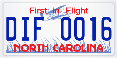 NC license plate DIF0016