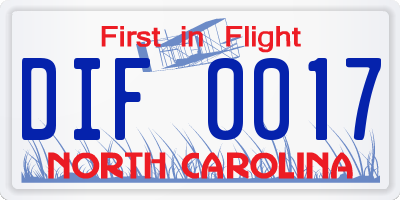 NC license plate DIF0017