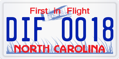NC license plate DIF0018