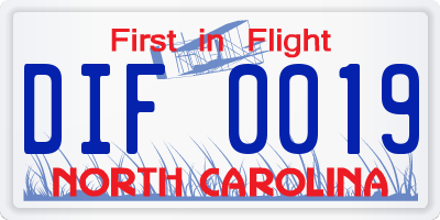 NC license plate DIF0019
