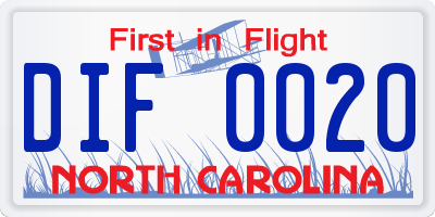 NC license plate DIF0020