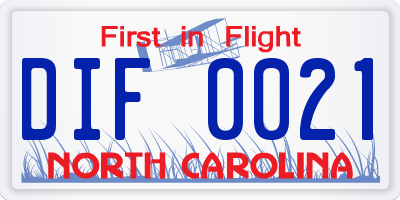 NC license plate DIF0021