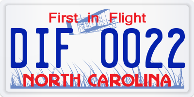 NC license plate DIF0022
