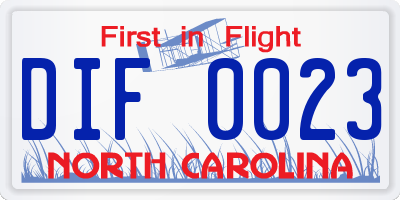 NC license plate DIF0023