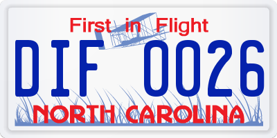 NC license plate DIF0026