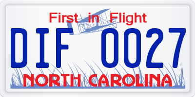 NC license plate DIF0027