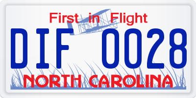 NC license plate DIF0028