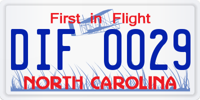 NC license plate DIF0029