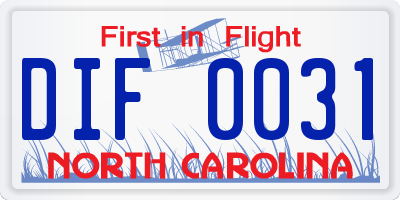 NC license plate DIF0031