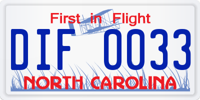 NC license plate DIF0033