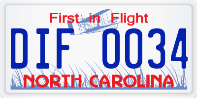 NC license plate DIF0034