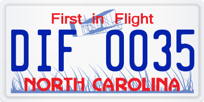 NC license plate DIF0035