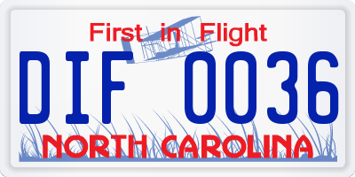 NC license plate DIF0036