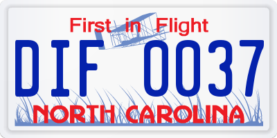 NC license plate DIF0037
