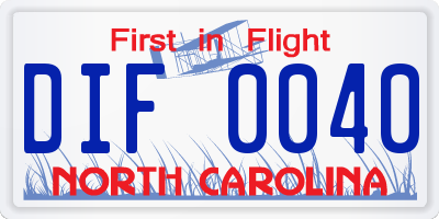 NC license plate DIF0040