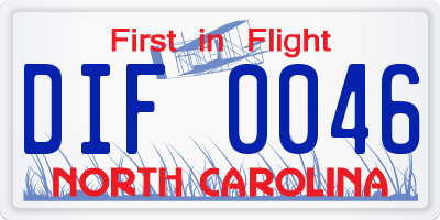 NC license plate DIF0046