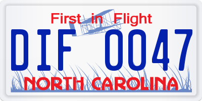 NC license plate DIF0047