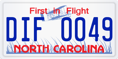 NC license plate DIF0049