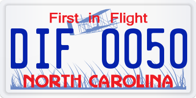 NC license plate DIF0050