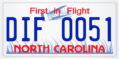 NC license plate DIF0051
