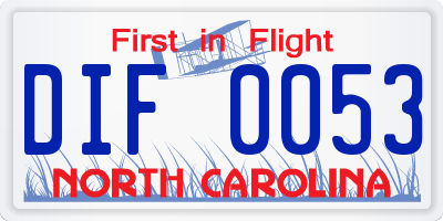 NC license plate DIF0053