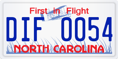 NC license plate DIF0054