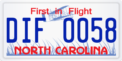 NC license plate DIF0058
