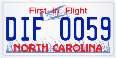 NC license plate DIF0059