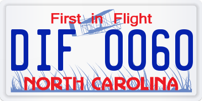 NC license plate DIF0060