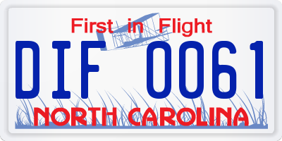 NC license plate DIF0061