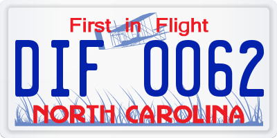 NC license plate DIF0062