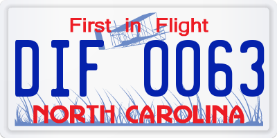 NC license plate DIF0063