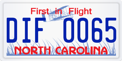 NC license plate DIF0065