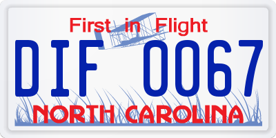 NC license plate DIF0067