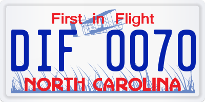 NC license plate DIF0070