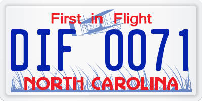 NC license plate DIF0071