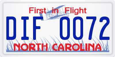 NC license plate DIF0072