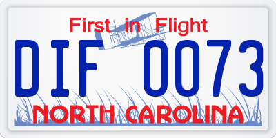 NC license plate DIF0073