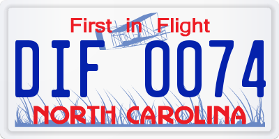 NC license plate DIF0074