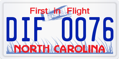 NC license plate DIF0076